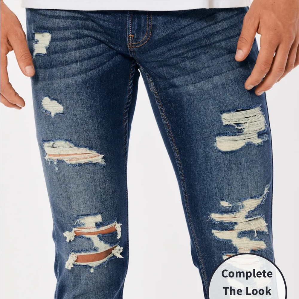 Hollister RIPPED DARK WASH STACKED SKINNY JEANS- W34 L32 - Picture 10 of 12